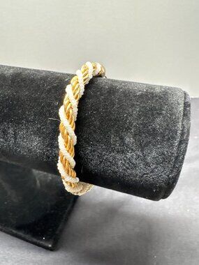 Trifari Gold & White Faux Pearl Beaded Twist Bracelet 7.5" Jewelry